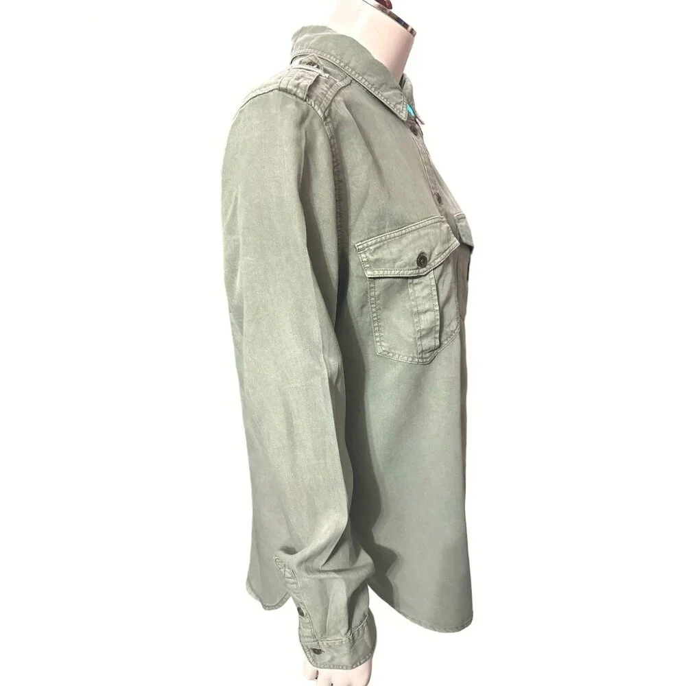 American Eagle Outfitters Boyfriend Fit Button Up Shirt Medium Green Long Sleeve - Picture 4 of 11